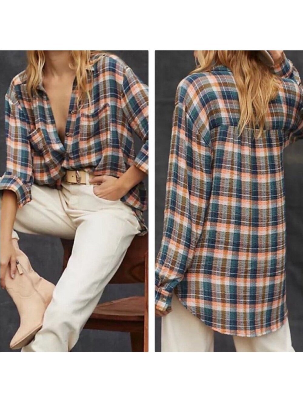 Anthropologie Pilcro Oversized Plaid Button Down Top M